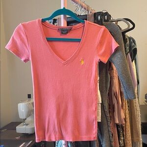 Ralph Lauren Coral V-Neck Short Sleeve Tee